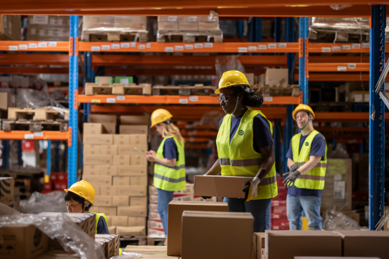 Polixnov staff during goods loading operation